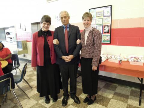 Pat Farrell, OSF, Bob Simon and LCWR director of communications Annmarie Sanders, IHM tour Sisters Academy in Baltimore