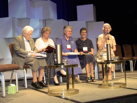 Sharon Holland, IHM; Janet Mock, CSJ; Carol Zinn, SSJ; Joan Marie Steadman, CSC; and Marcia Allen, CSJ