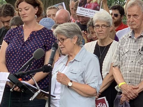 LCWR staff member Sister Ann Scholz, SSND leads part of the prayer in DC