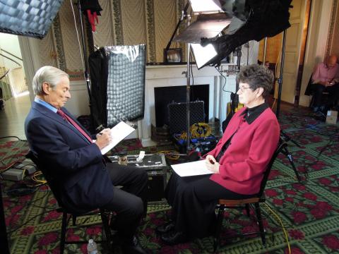 Pat Farrell, OSF prepares for interview with 60 Minutes correspondent Bob Simon